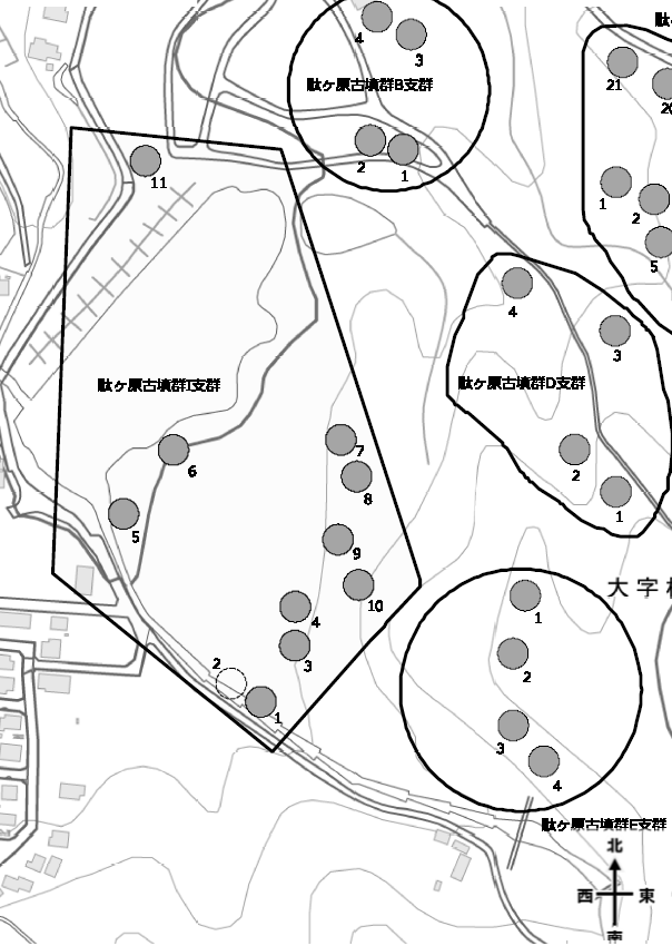 駄ヶ原古墳群 B・D・E・I 支群分布図（2023 年 8 月作成）