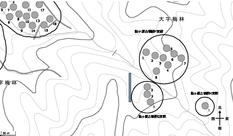 駄ヶ原古墳群 F・G・H 支群分布図（2023 年 8 月作成）