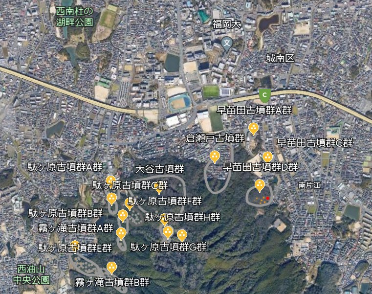 早苗田古墳群周辺（A・C・D 支群位置）