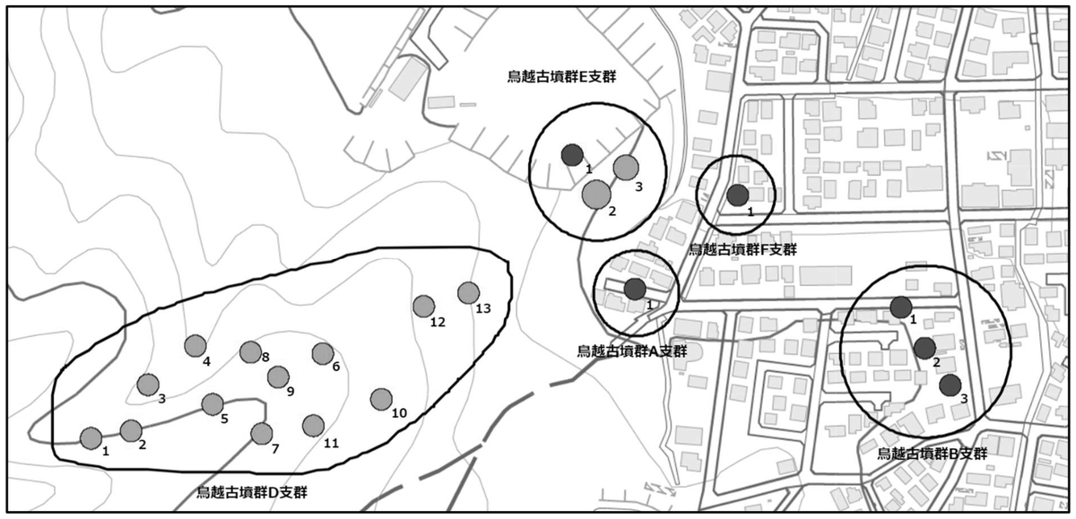鳥越古墳群 A・B・D・E・F 支群分布図